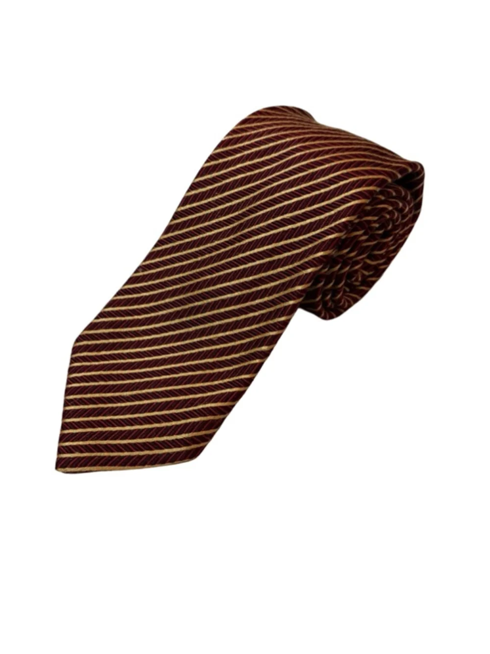 Ermenegildo Zegna Silk Cotton Tie Burgundy Gold Stripe Italy Luxury